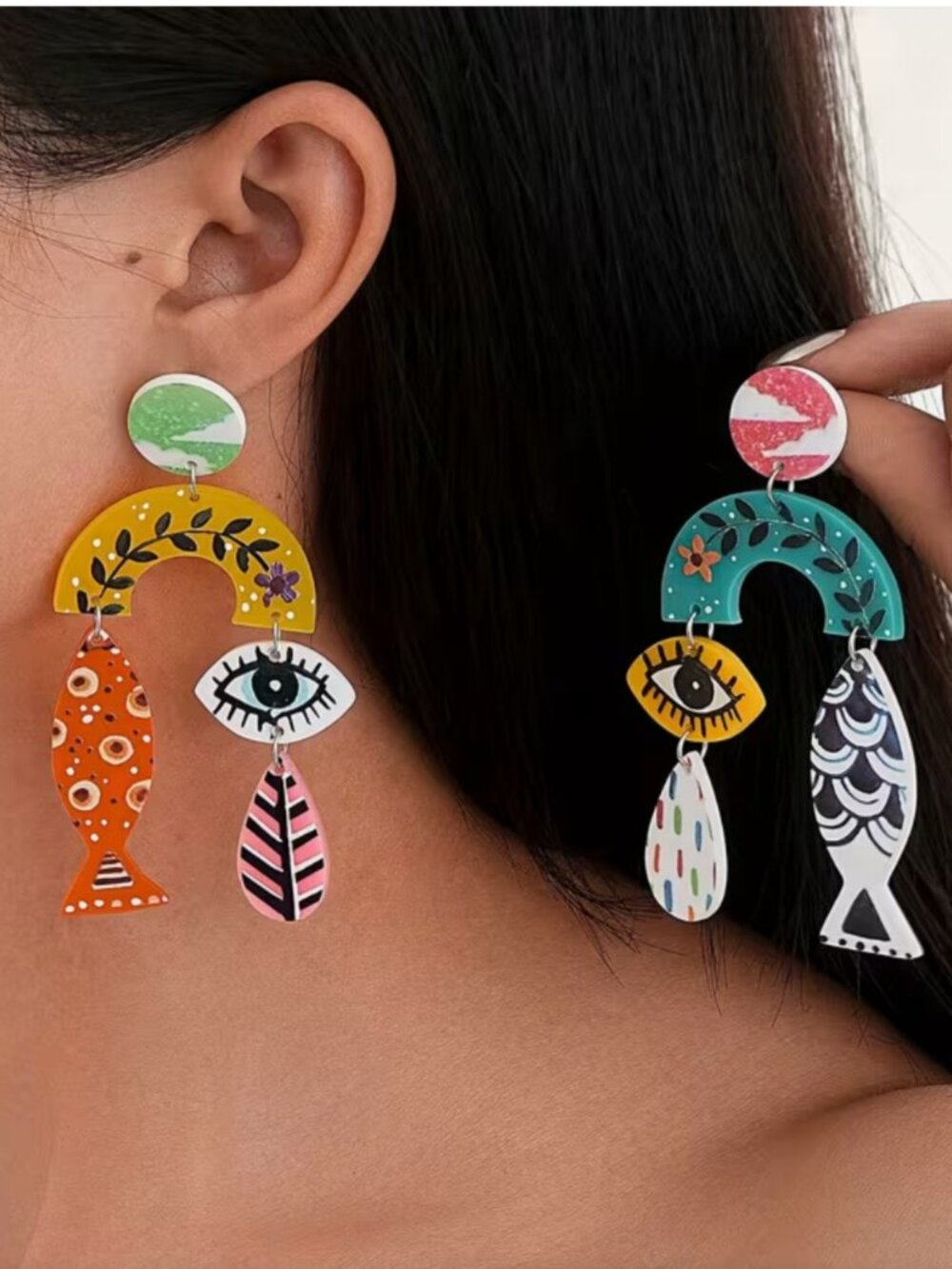 NEW Funky Artsy Avant Garde Colorful Geometric Acrylic Drop Earrings